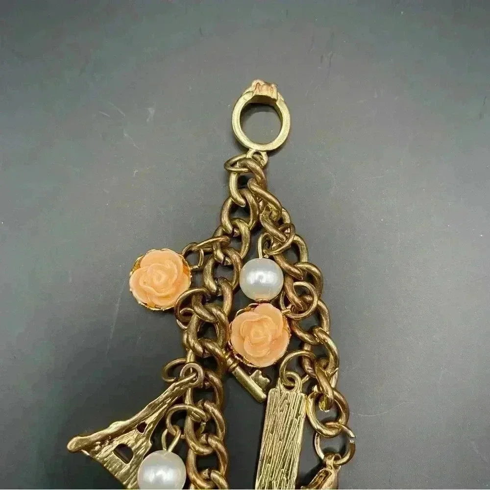 VGT Eiffel Tower & Floral Design Gold-tone Charm Stretch Bracelet for Girls - Picture 3 of 8